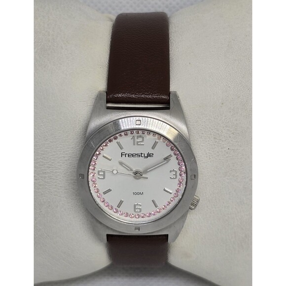Women\'s Freestyle 312S Pretty Girl 63617 Pink Crystal Brown Leather Band Watch 5